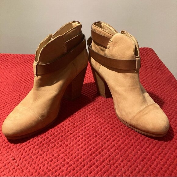 RAG & BONE Sz 39.5 Harrow Tan Suede & Leather Accent 3.5” Heel Ankle Booties - Picture 1 of 12